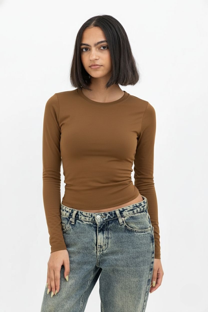 Brown Long Sleeve Baby Tee