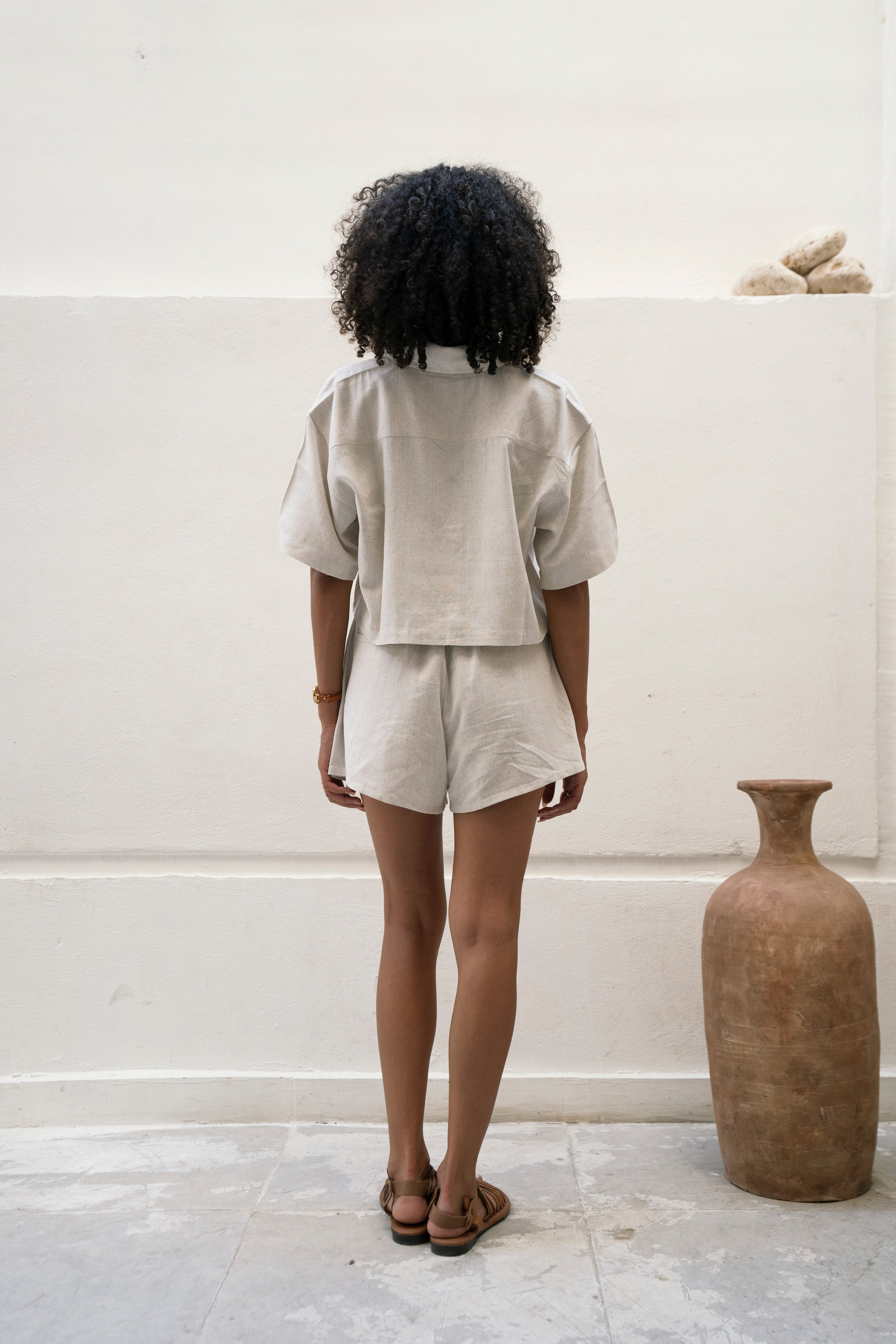 Linen Off White Crop Shirt