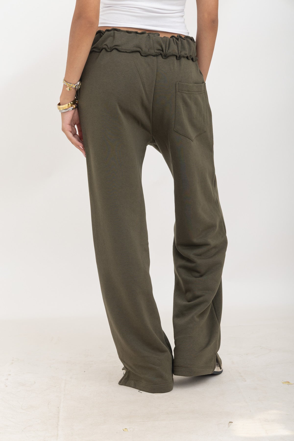 Olive Green Wide-Leg Sweatpants