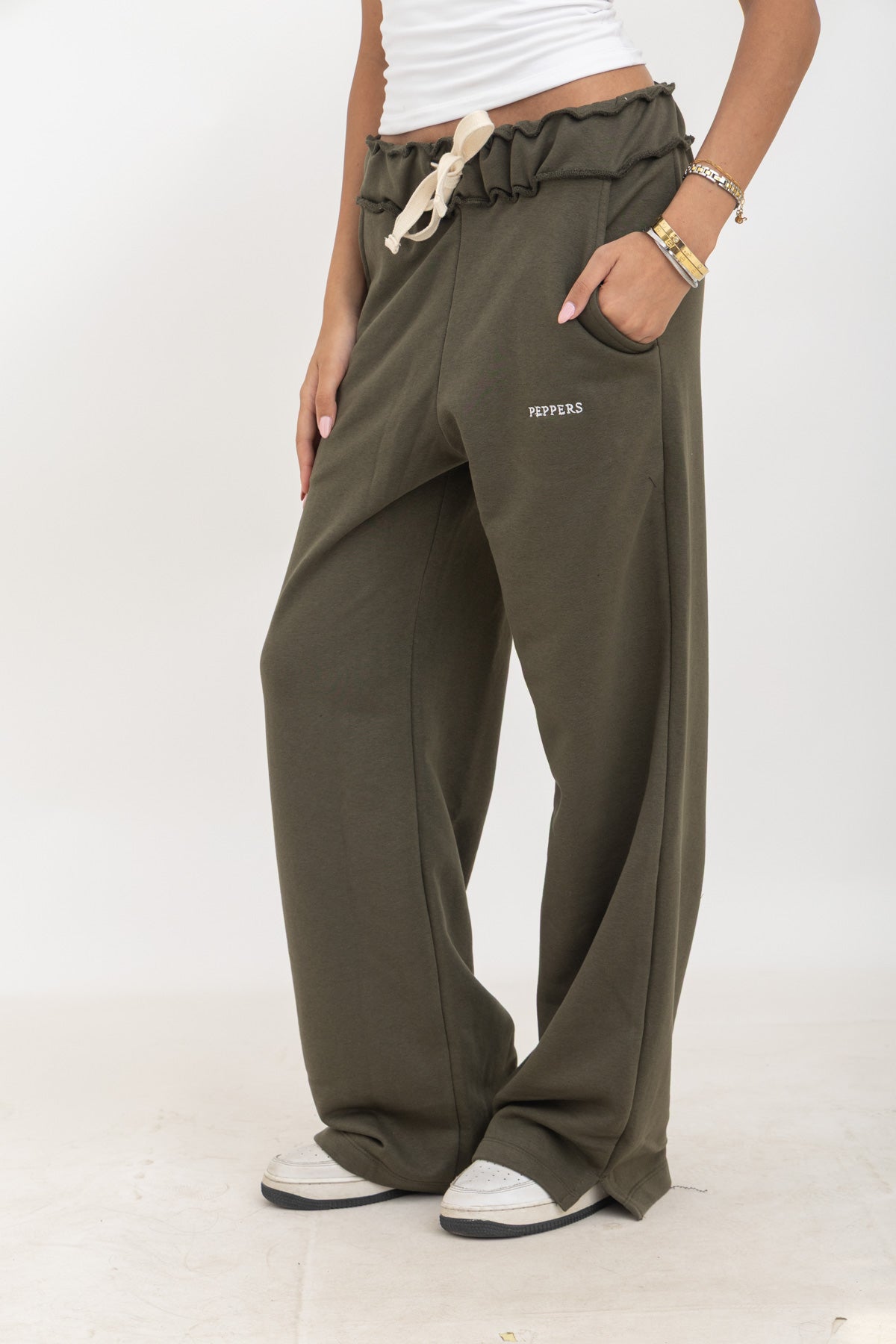 Olive Green Wide-Leg Sweatpants