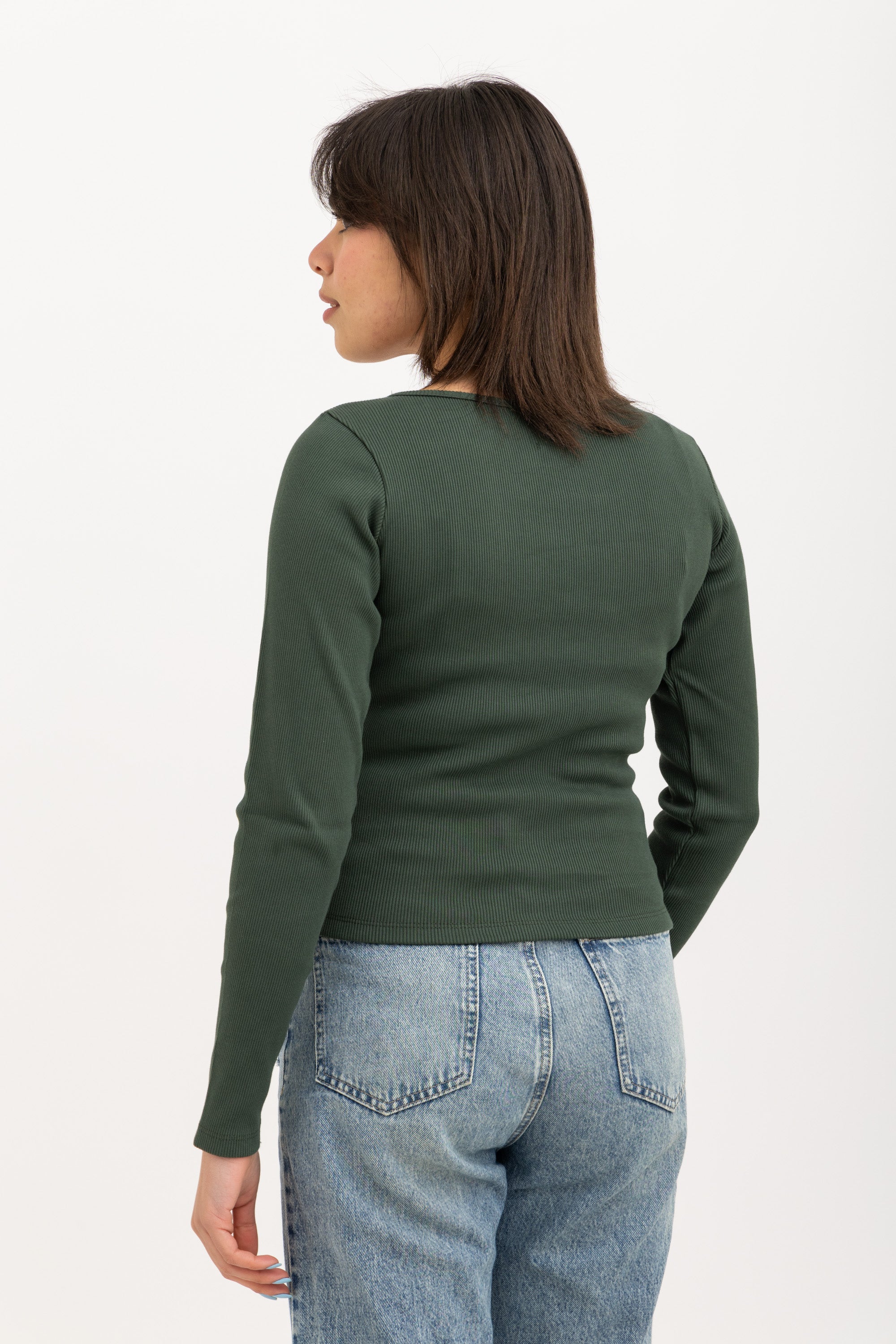 Ribbed Wide Neck Long Sleeve Top Olive