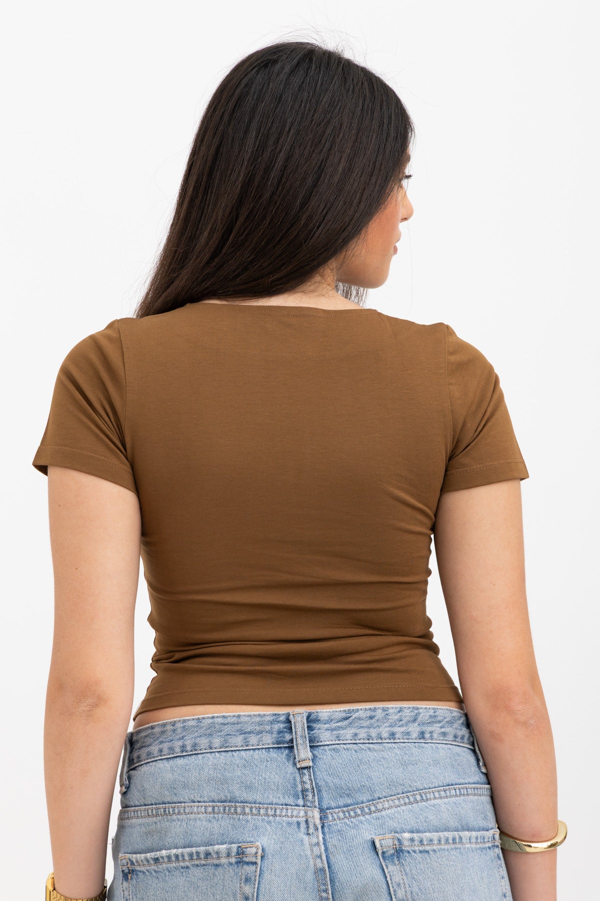 Brown Square Neck Baby Tee