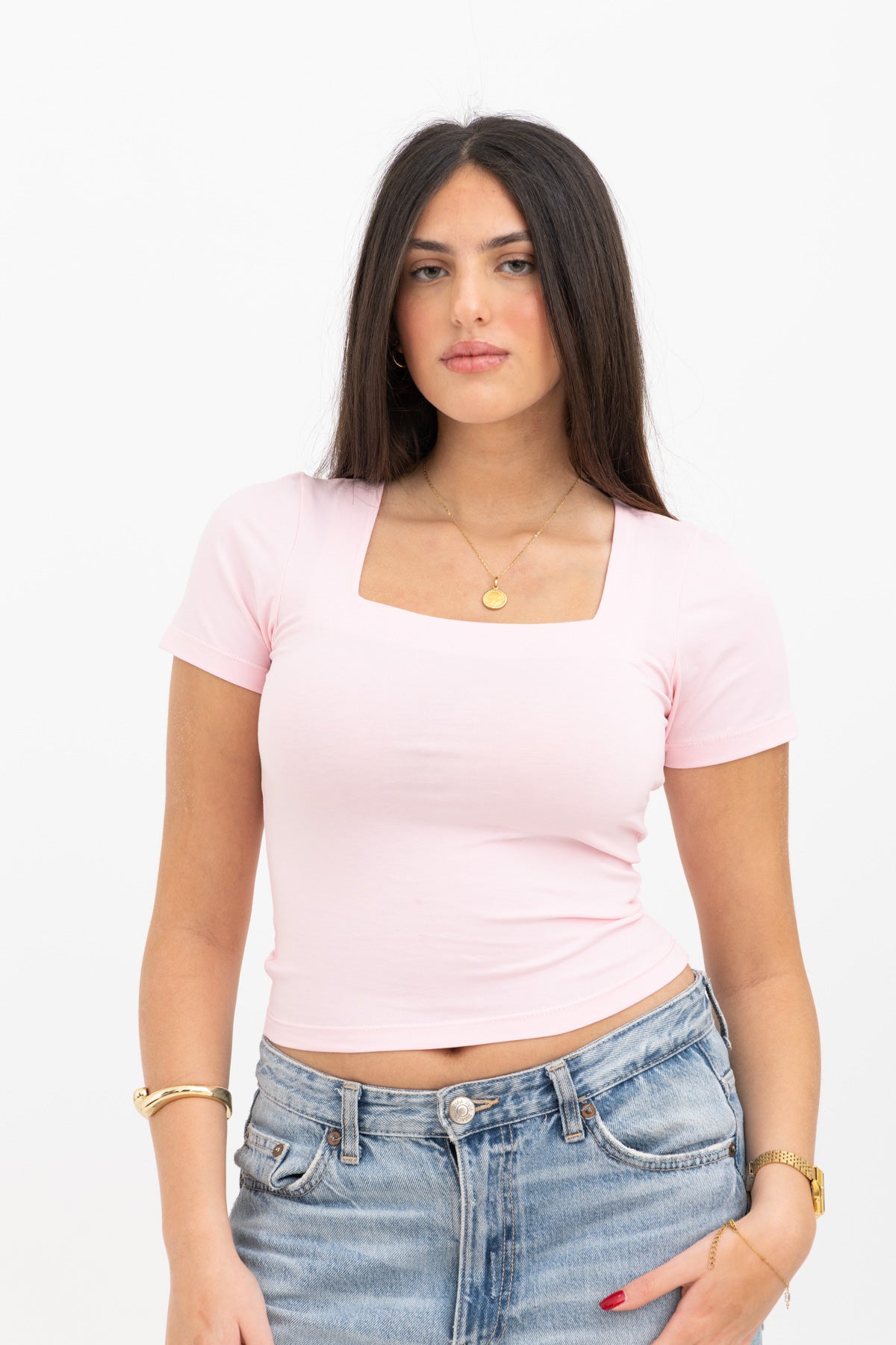 Pink Square Neck Baby Tee