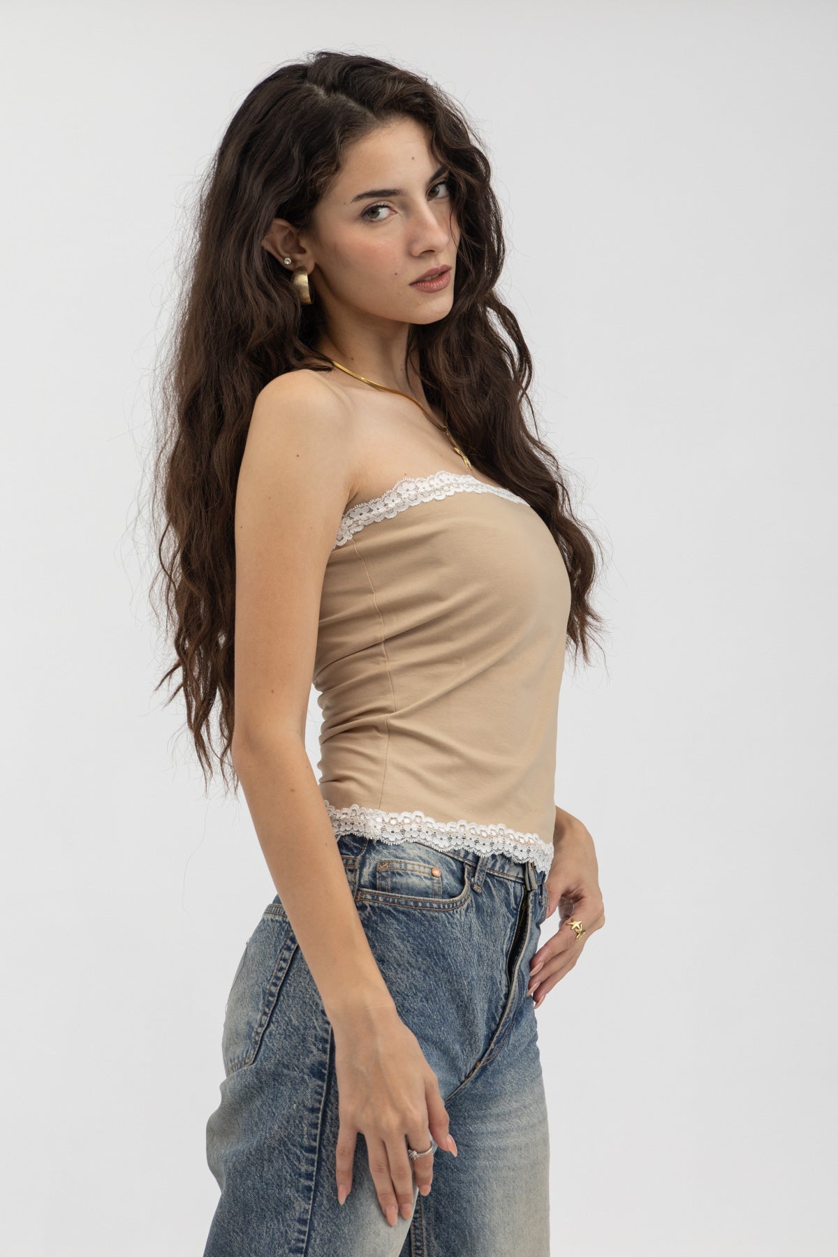 Peppers Lace Tube Top Beige