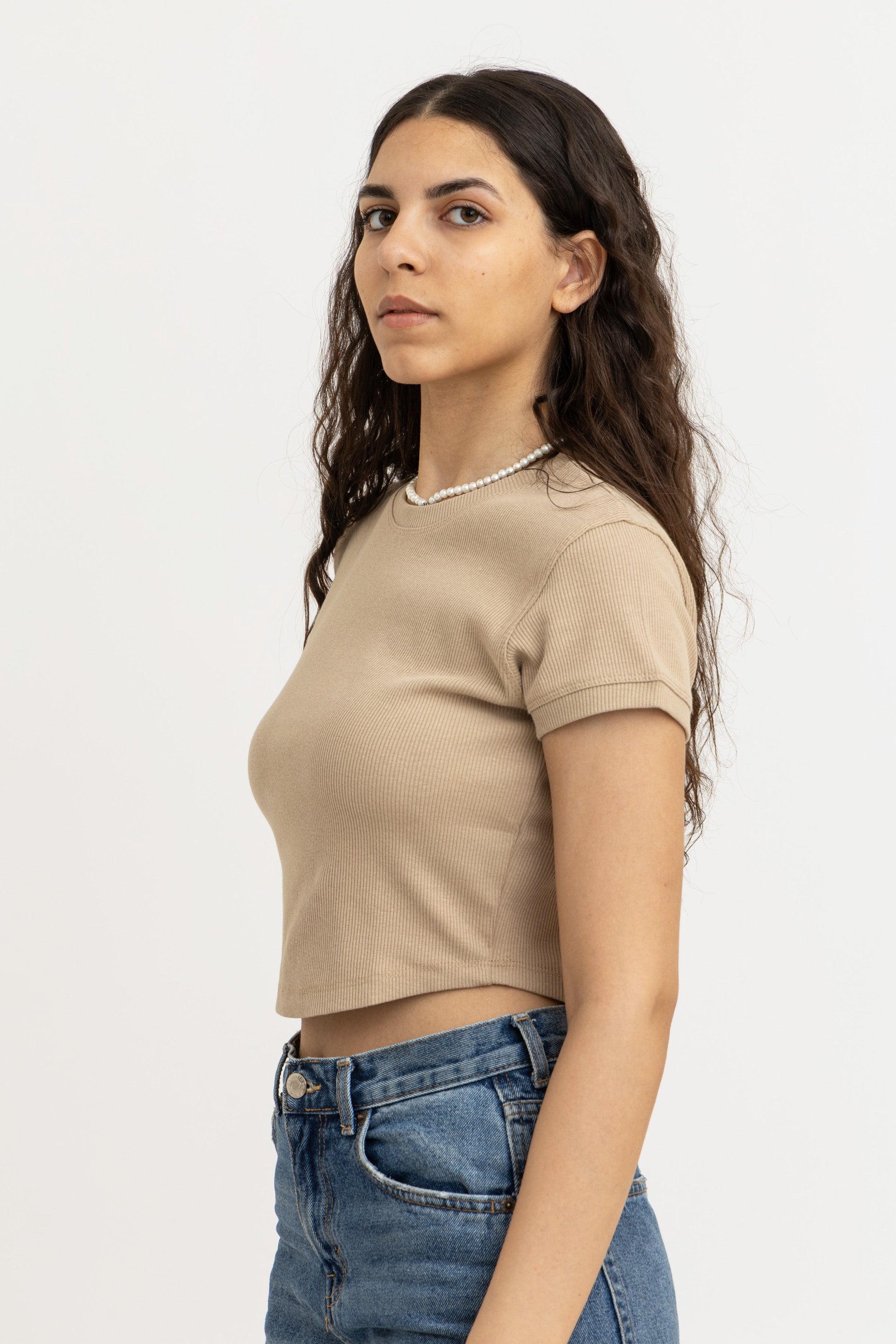 Beige Ribbed Crop Top