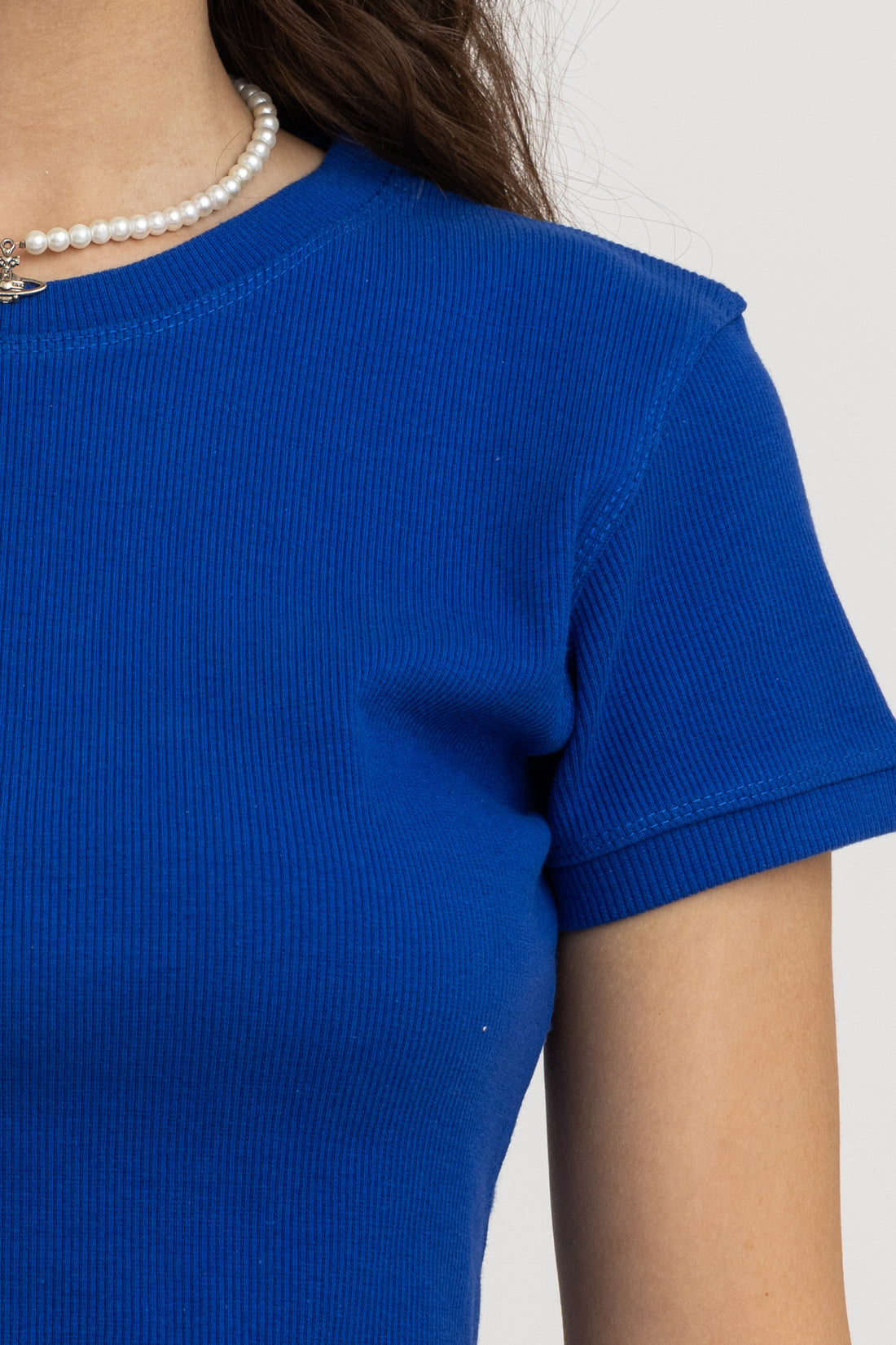 Blue Ribbed Crop Top