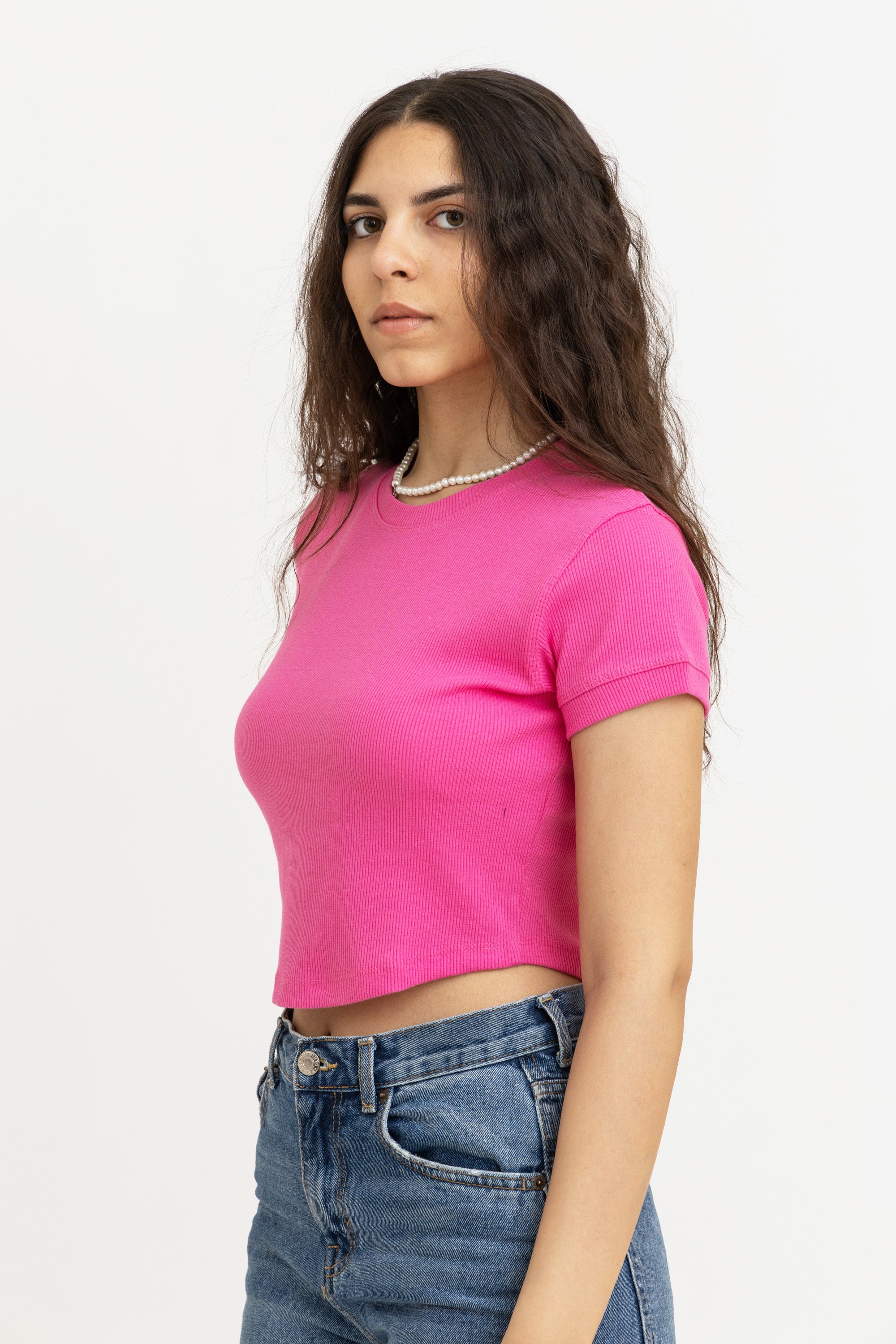 Pink Ribbed Crop Top