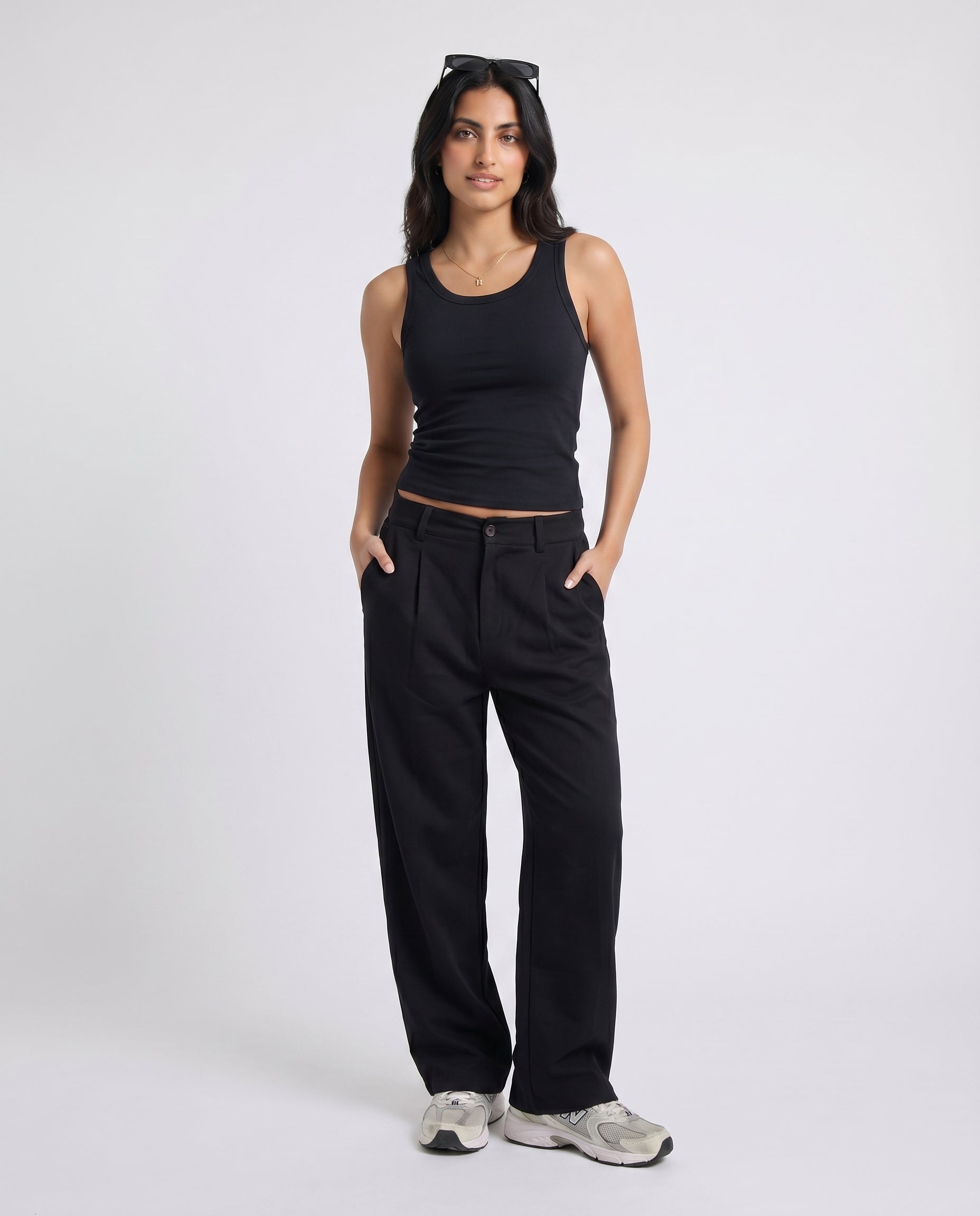 Black Tailored Wide-Leg Pants