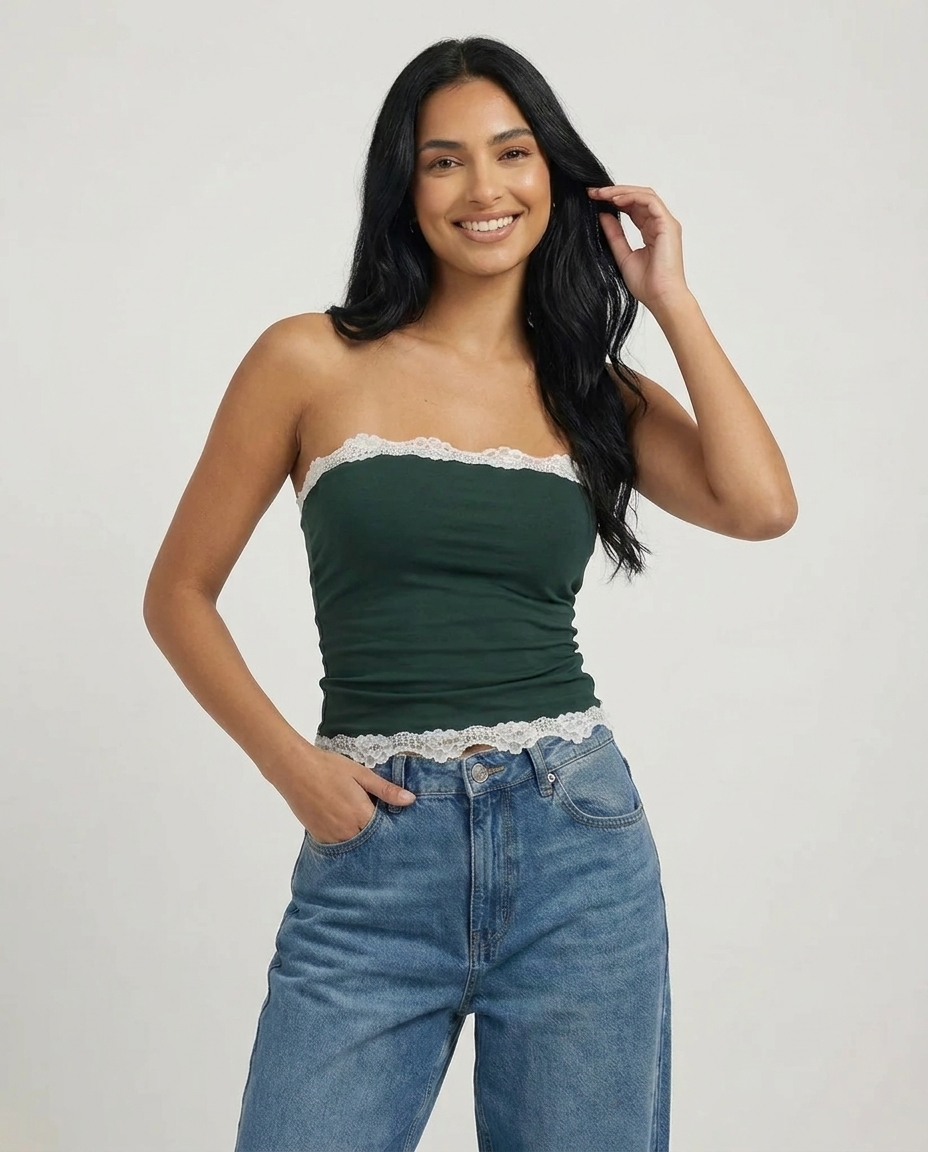 Peppers Lace Tube Top Olive