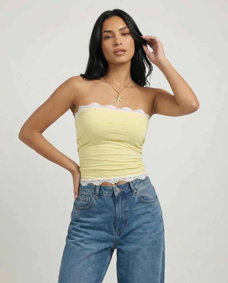 Peppers Lace Tube Top Yellow