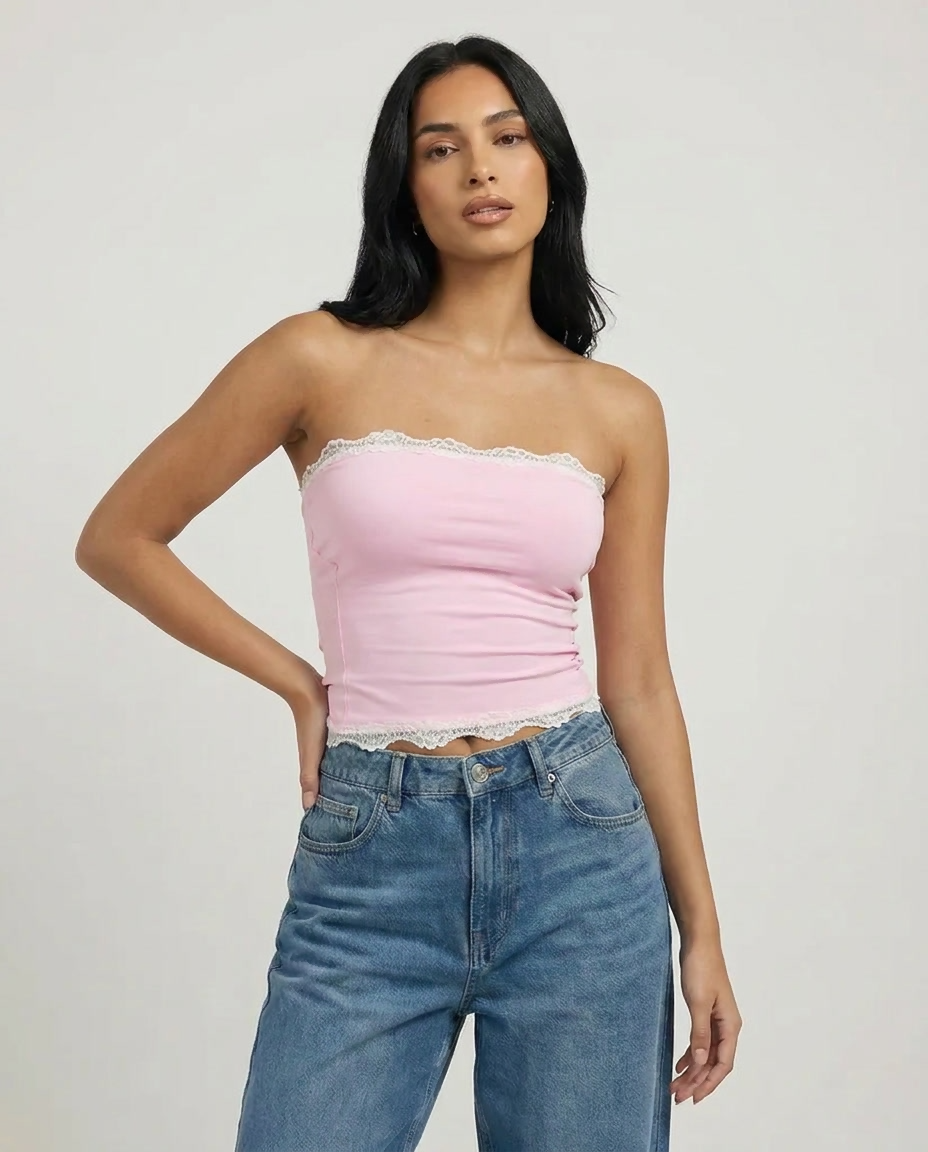 Peppers Lace Tube Top Pink