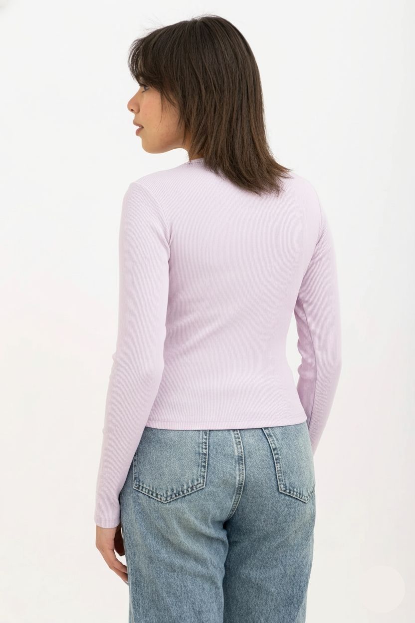 Ribbed Long Sleeve V-Neck Top Lavender