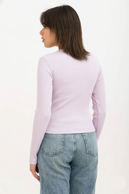 Ribbed Long Sleeve V-Neck Top Lavender