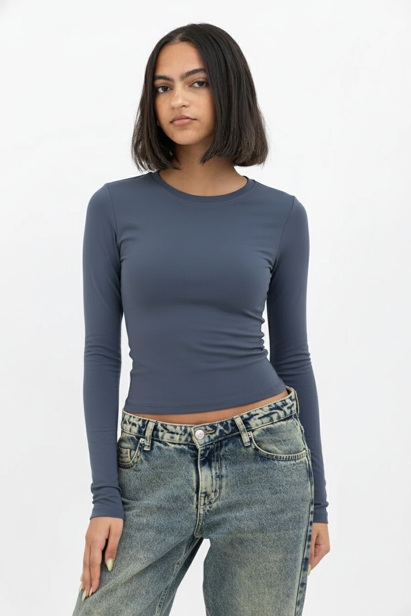 Dark Grey Long Sleeve Baby Tee