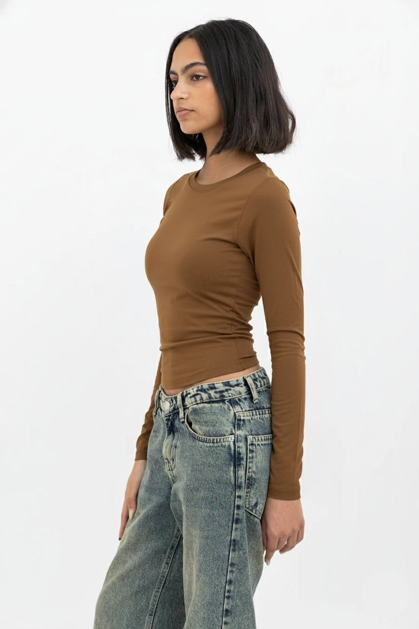 Brown Long Sleeve Baby Tee