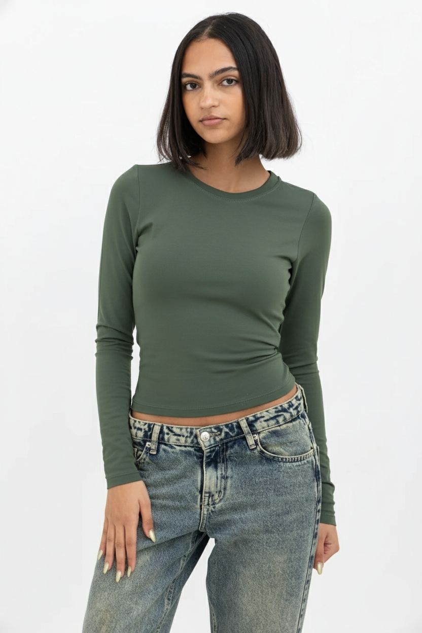 Olive Long Sleeve Baby Tee