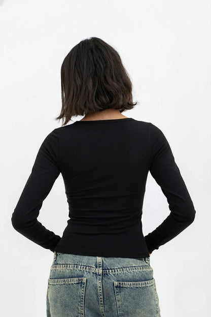 Black Square Neck Long Sleeve Baby Tee