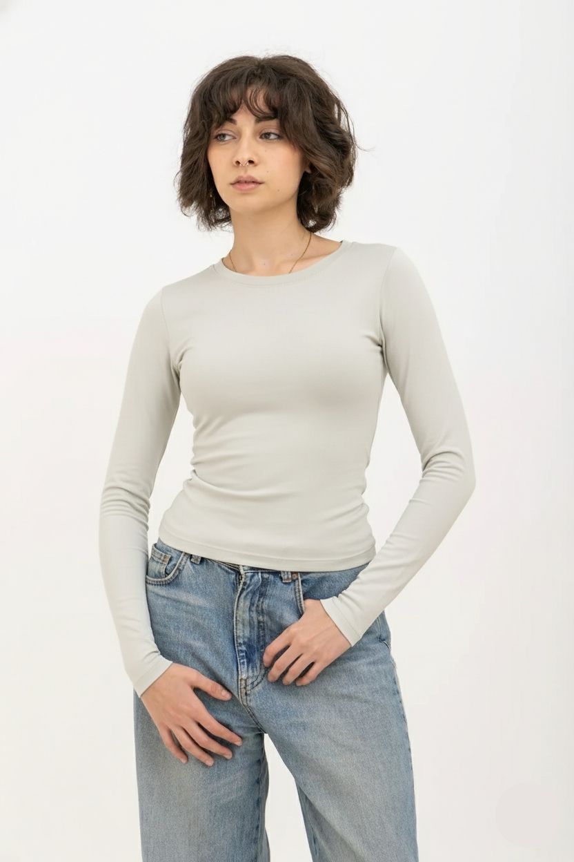 Light Grey Long Sleeve Baby Tee