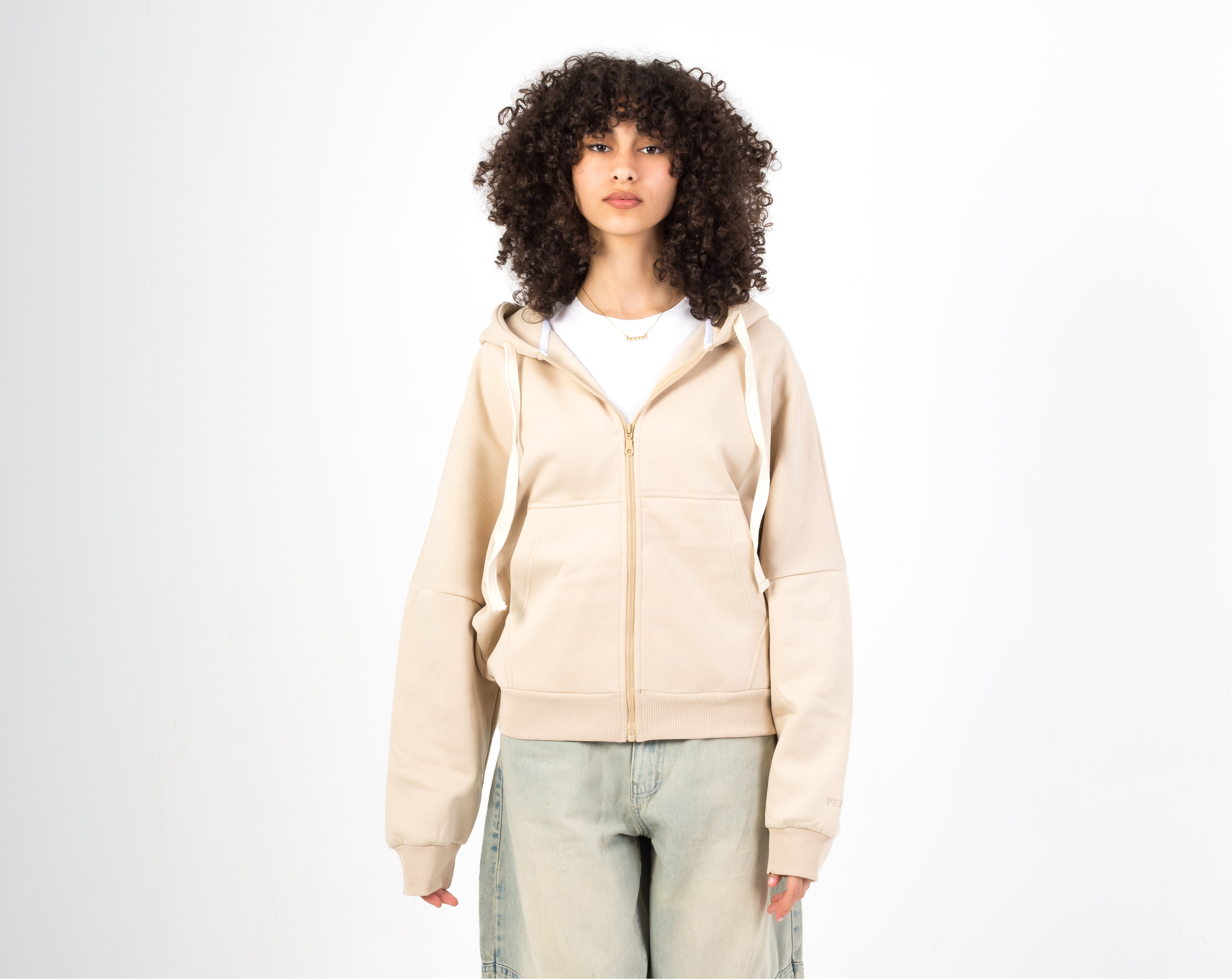 Beige Cloud Zip Up Hoodie