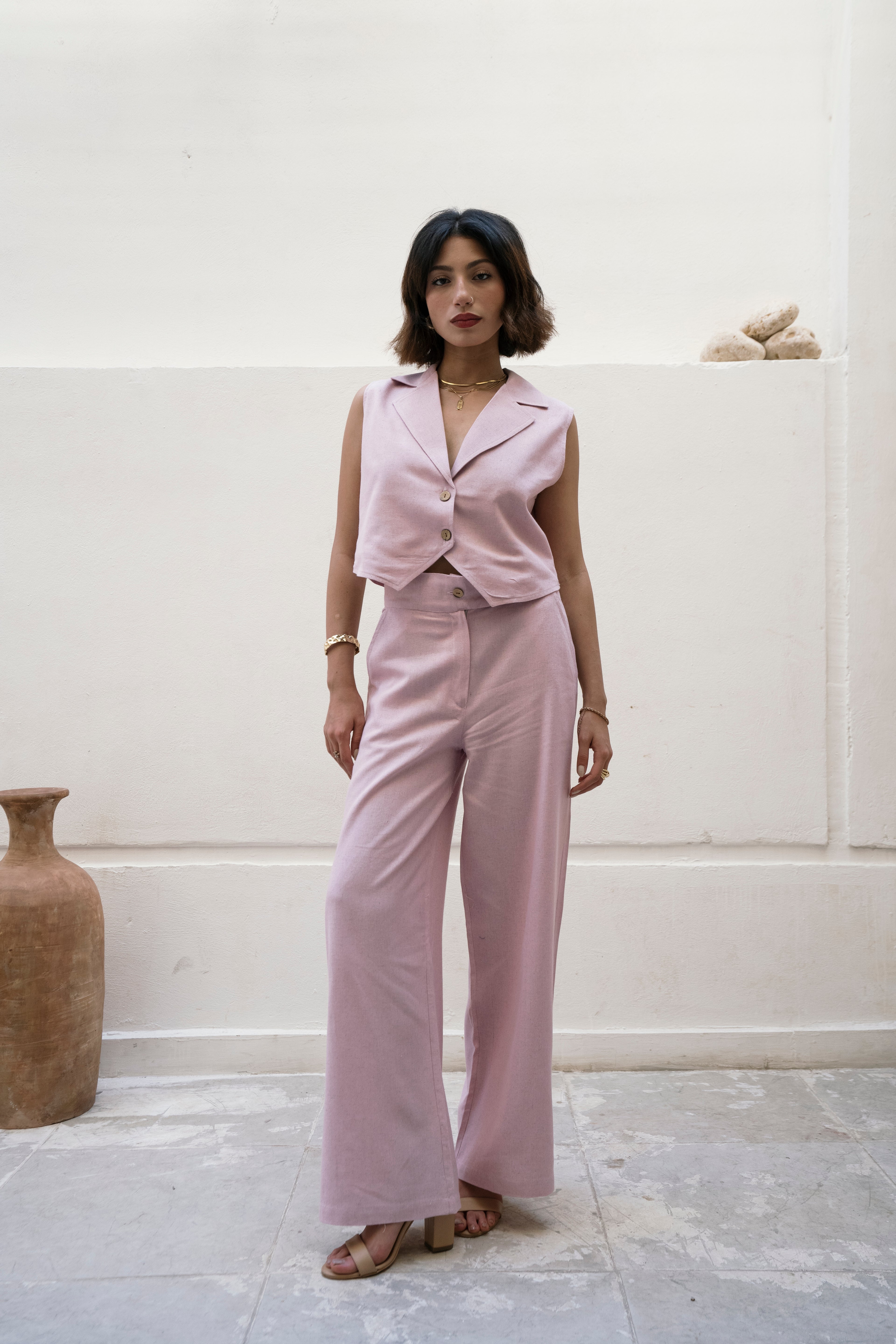 Linen Dusty Pink Straight Pants