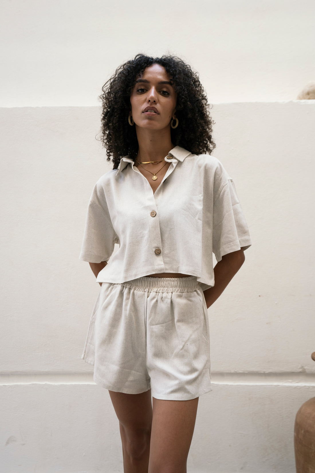 Linen Off White Crop Shirt