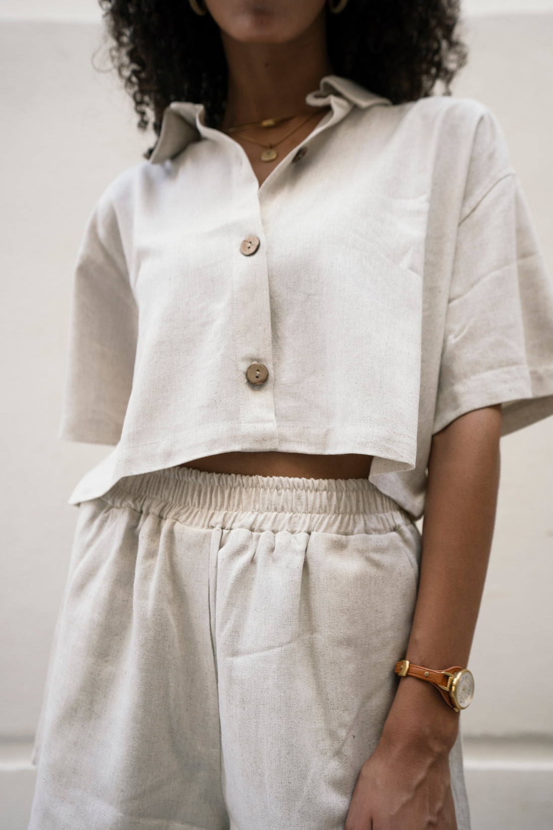 Linen Off White Crop Shirt