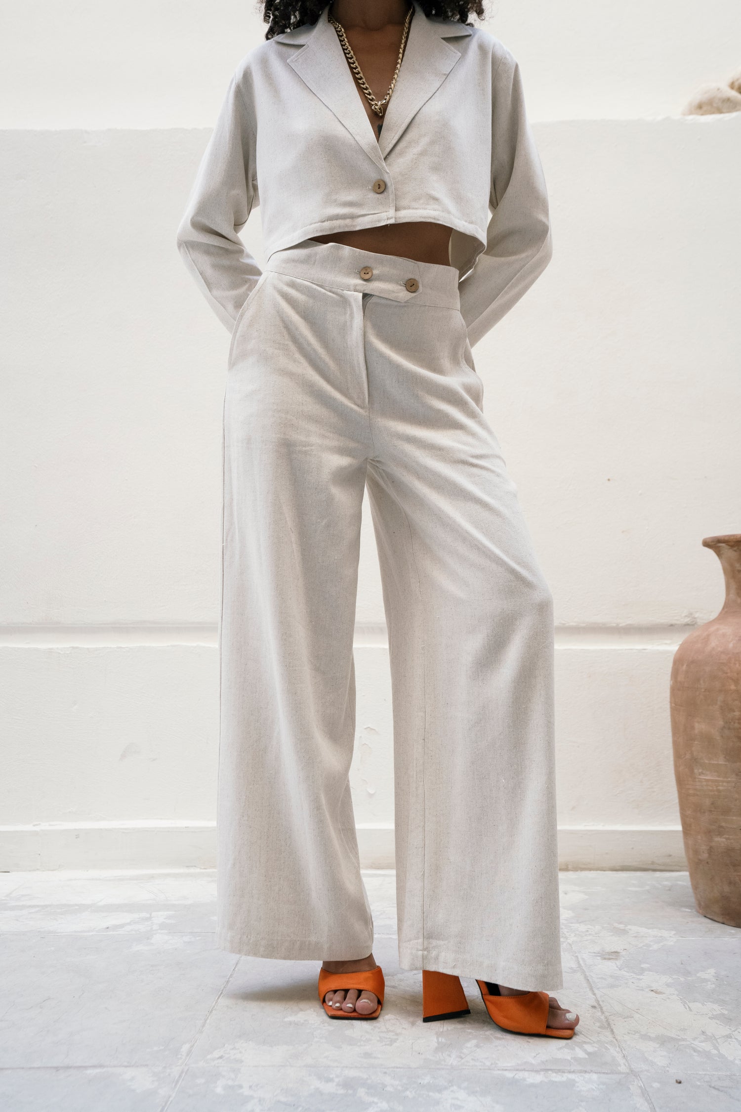 Linen Off White Straight Pants