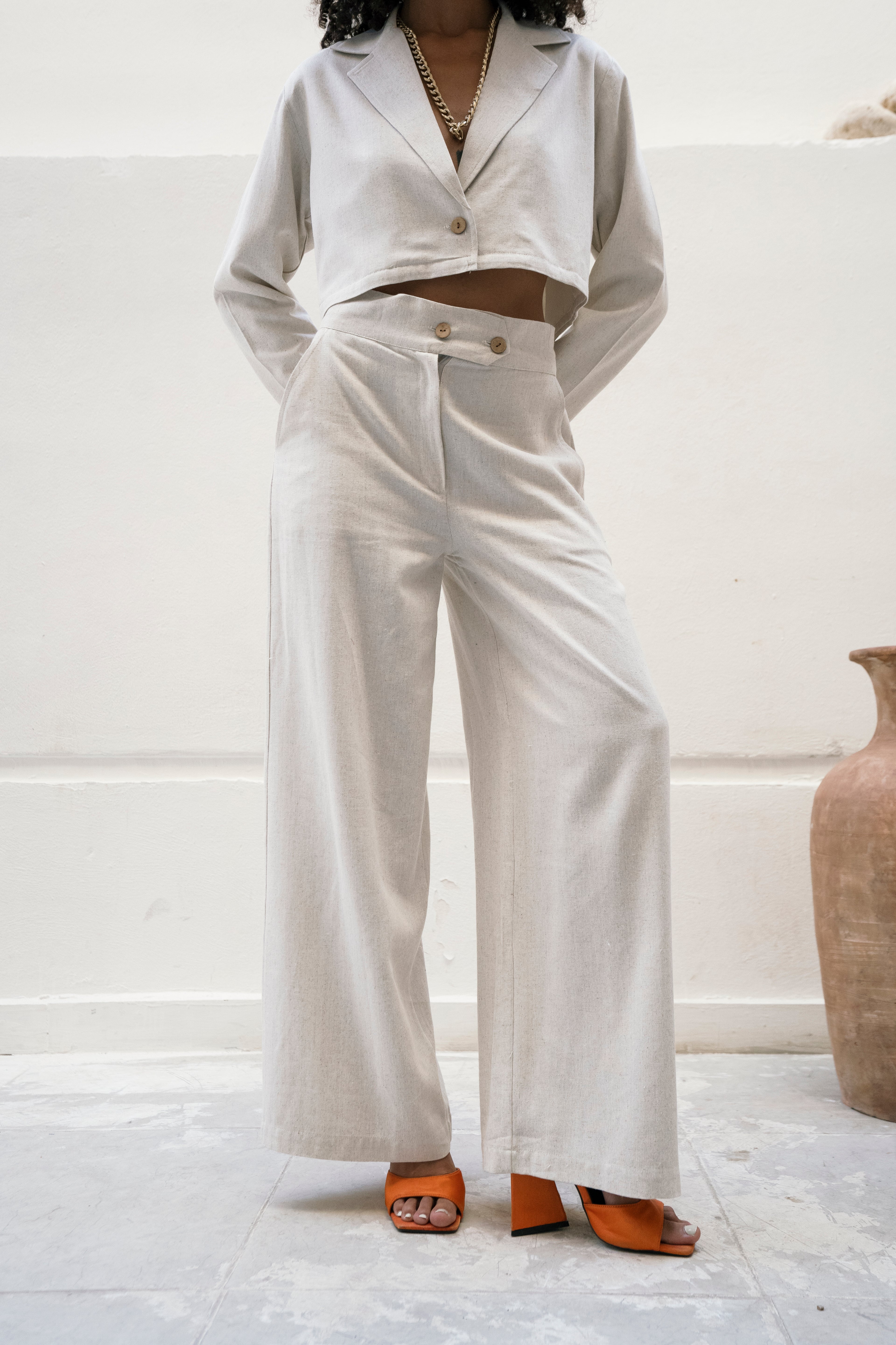 Linen Off White Straight Pants