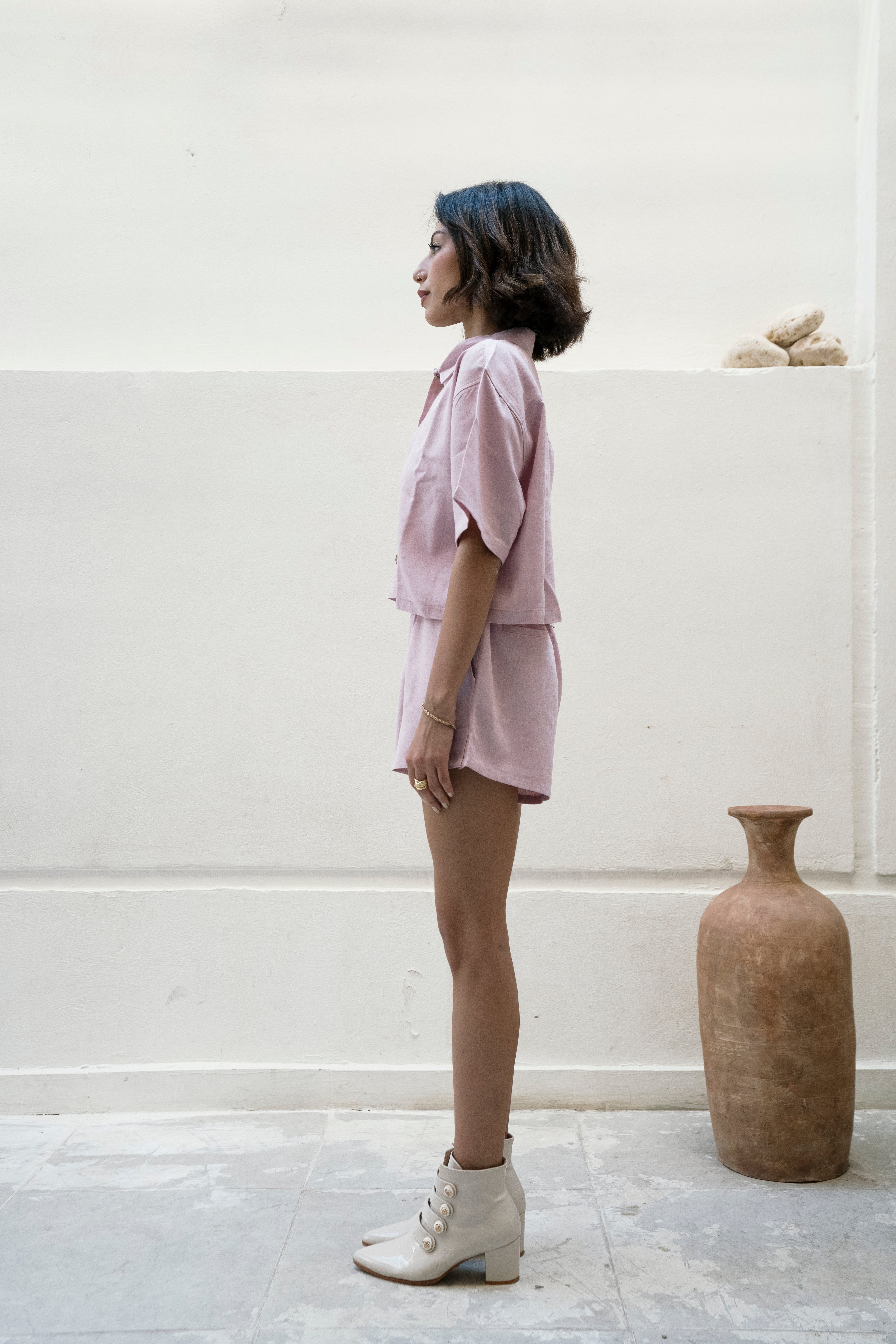 Linen Dusty Pink Crop Shirt