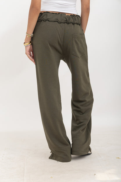 Olive Green Wide-Leg Sweatpants