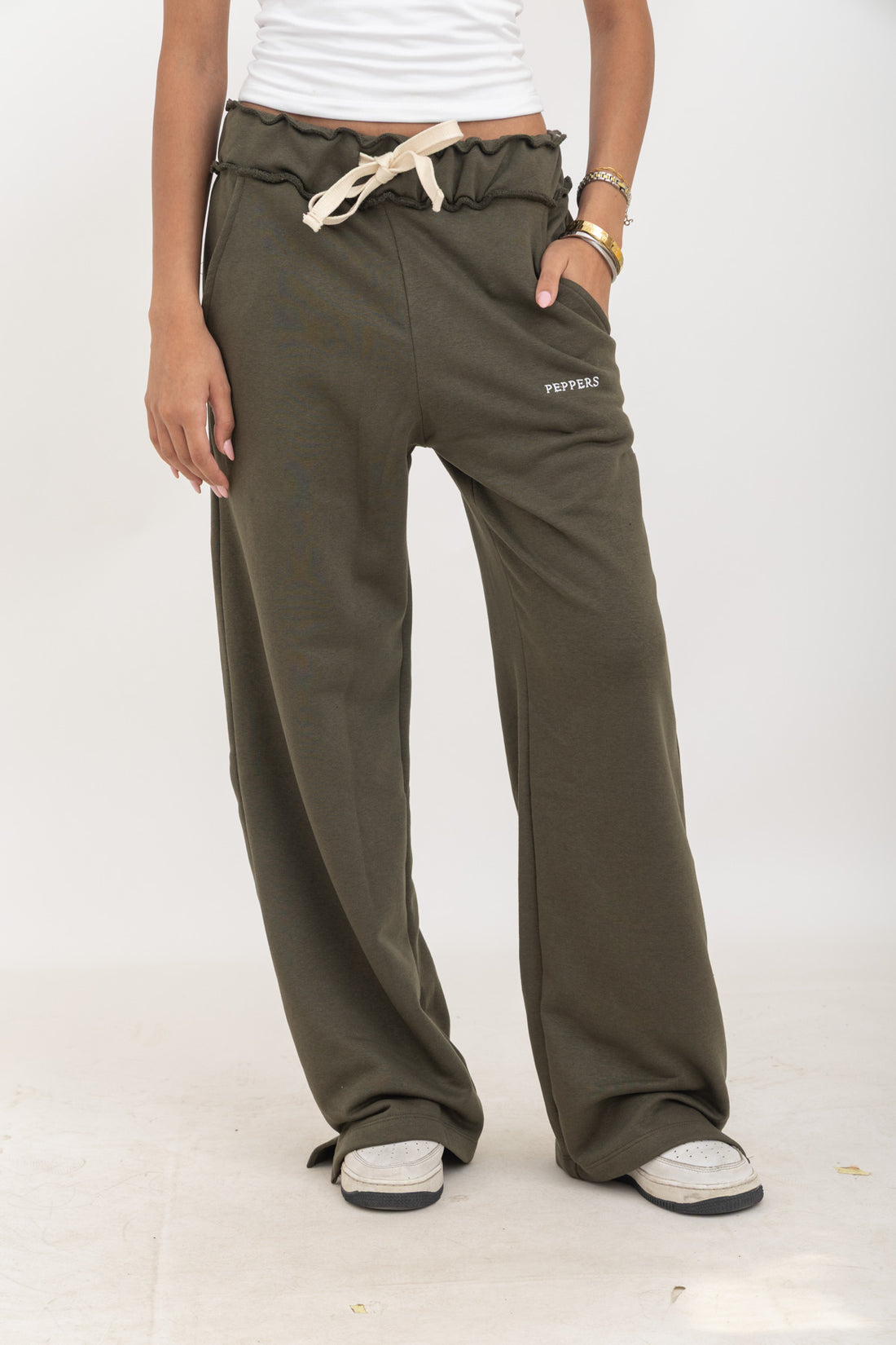 Olive Green Wide-Leg Sweatpants
