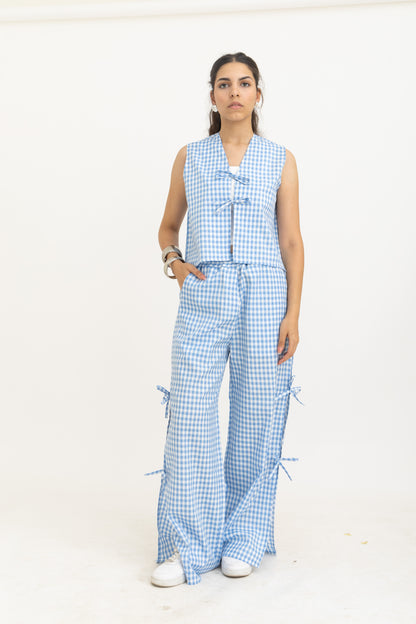 Baby Blue Bow Gingham Vest