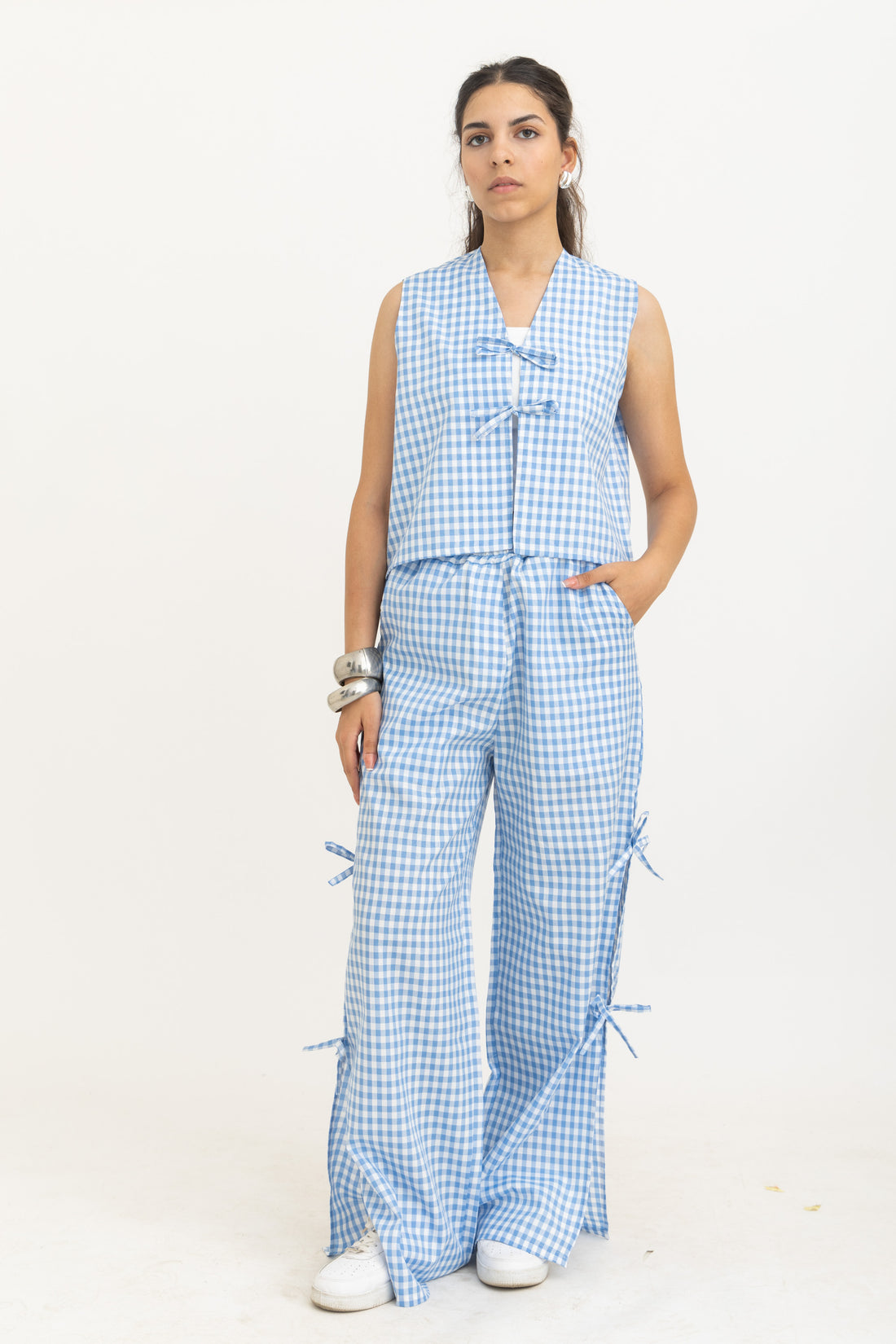 Baby Blue Bow Gingham Pants