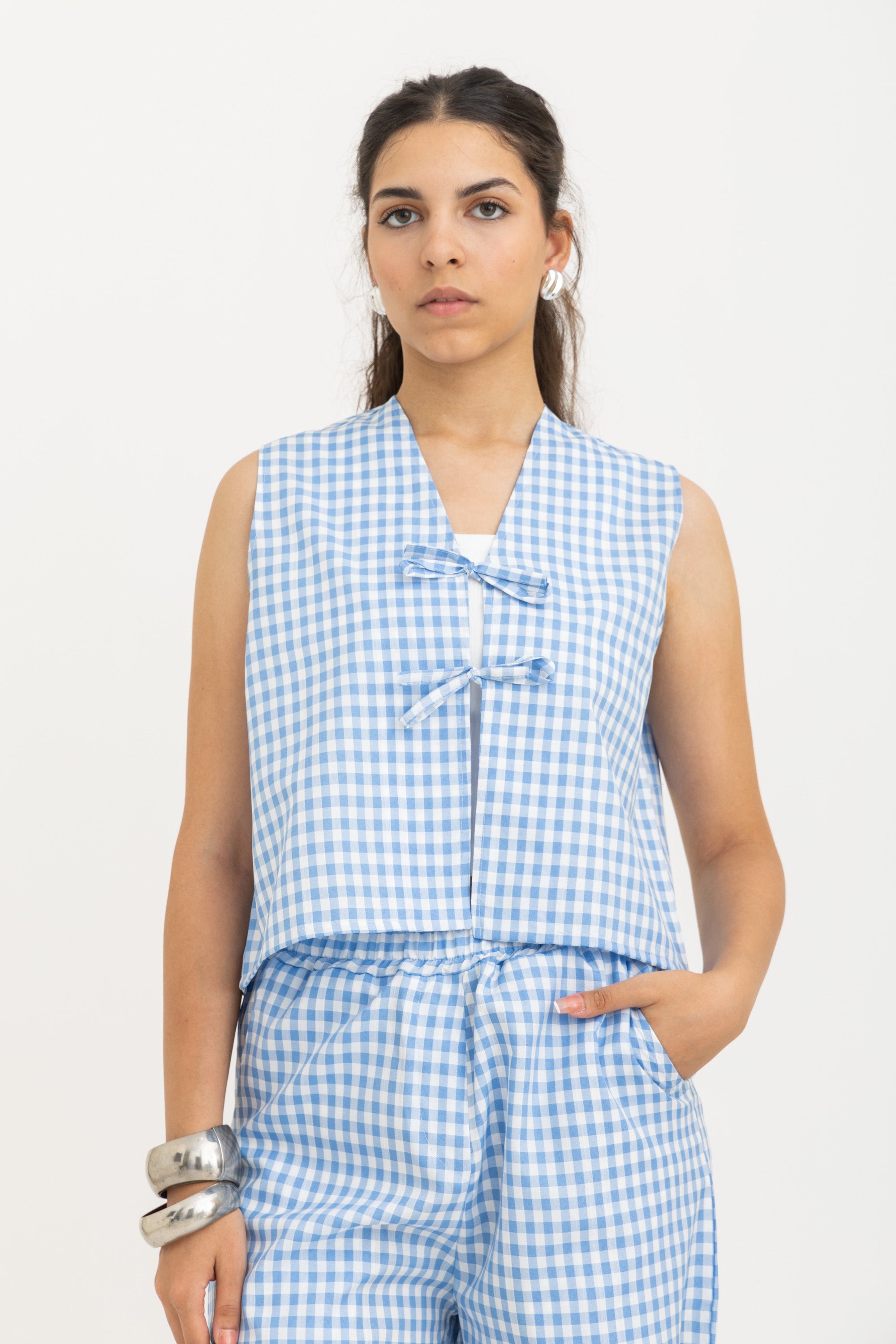 Baby Blue Bow Gingham Vest