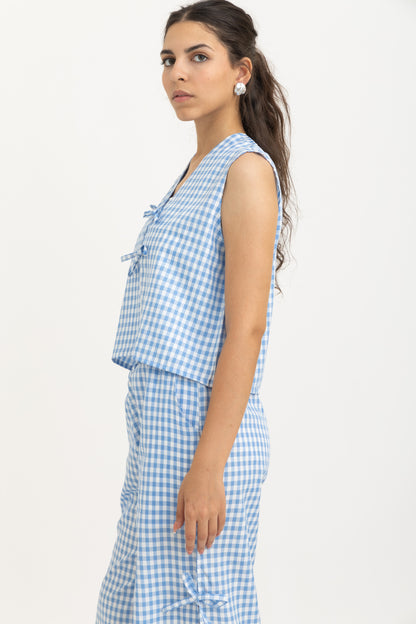 Baby Blue Bow Gingham Vest