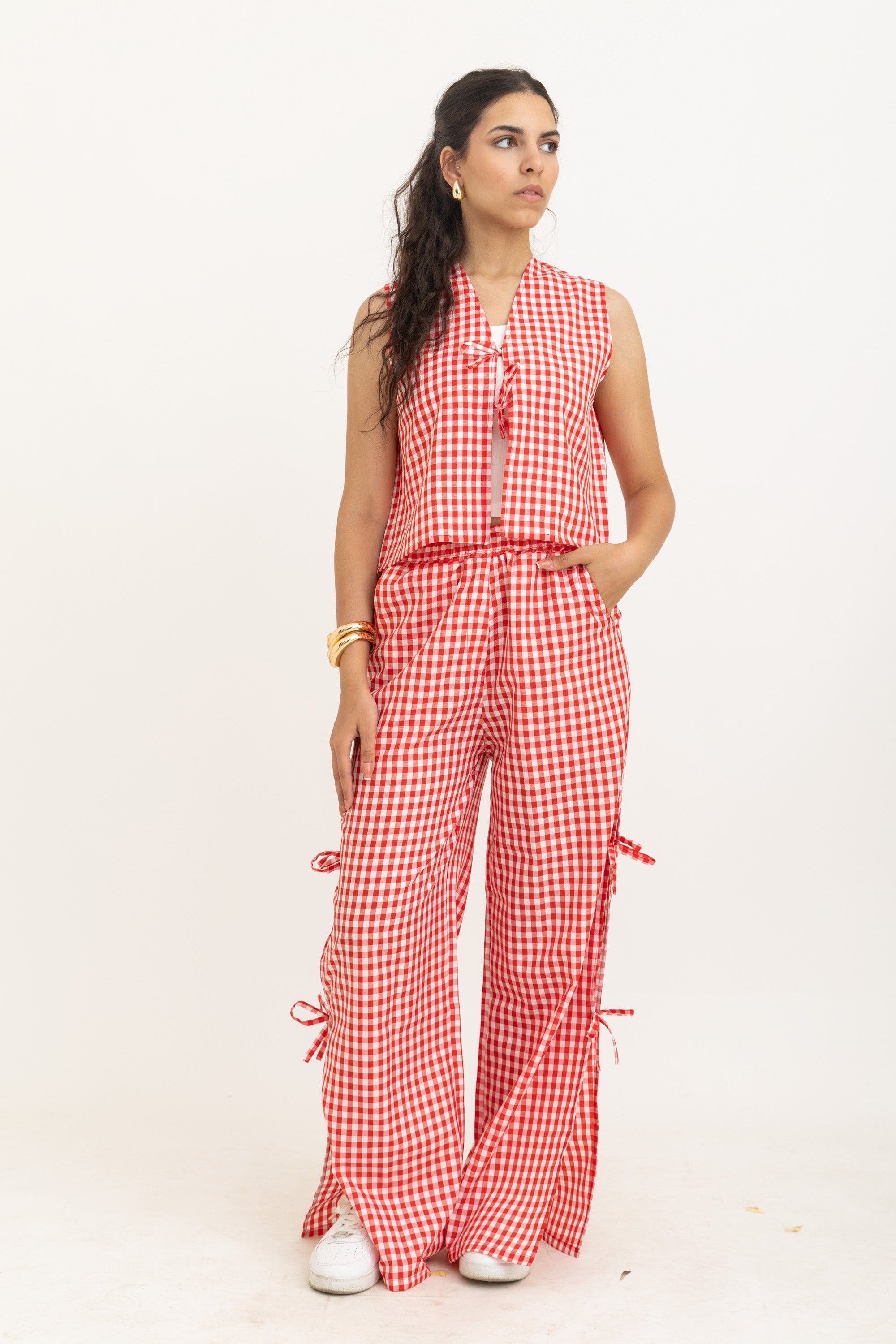 Red Bow Gingham Vest