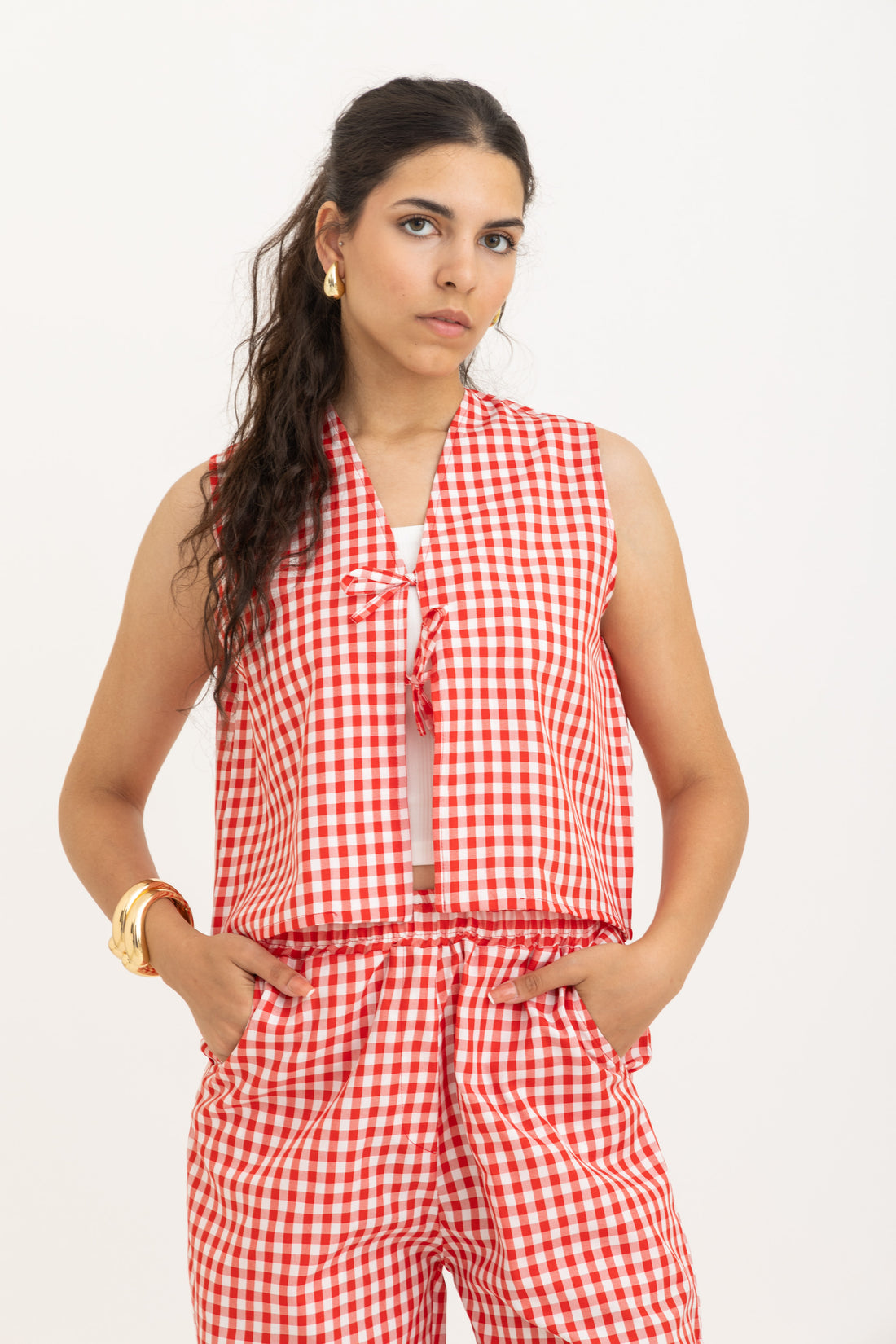 Red Bow Gingham Vest