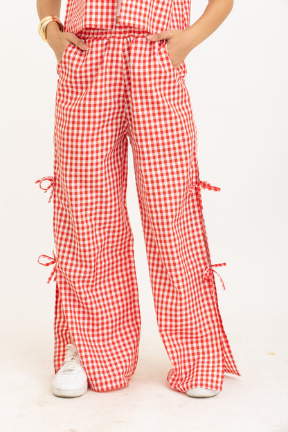 Red Gingham Bow Pants