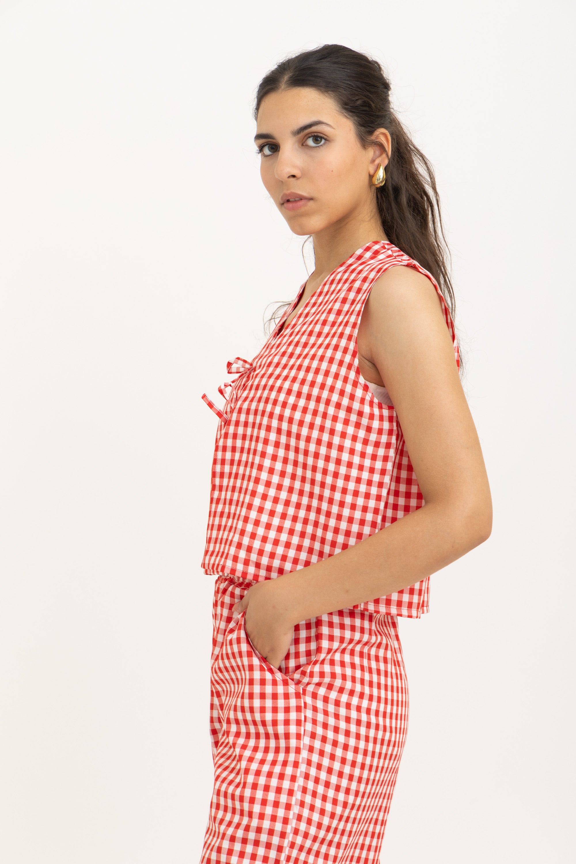 Red Bow Gingham Vest