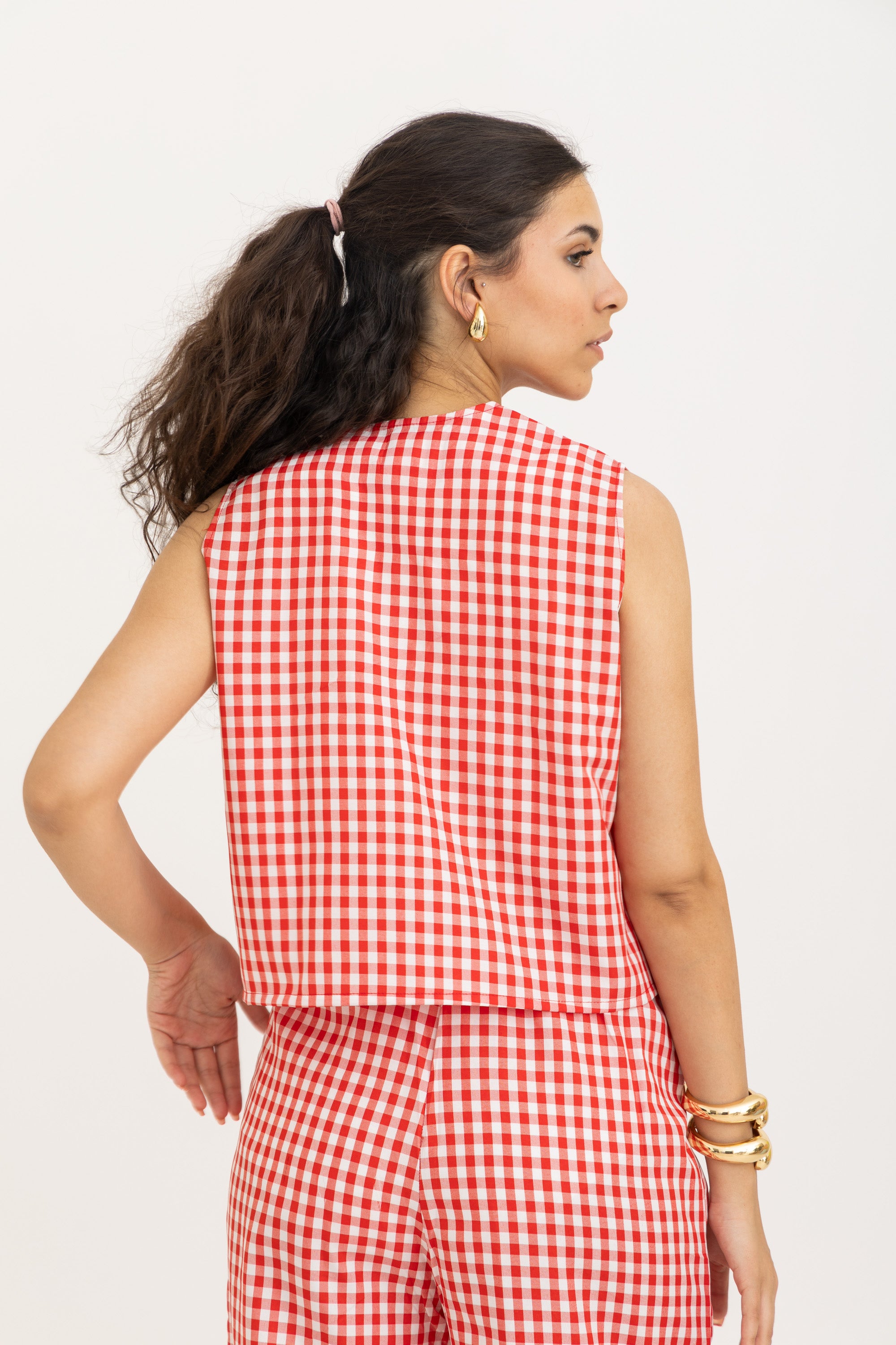 Red Bow Gingham Vest