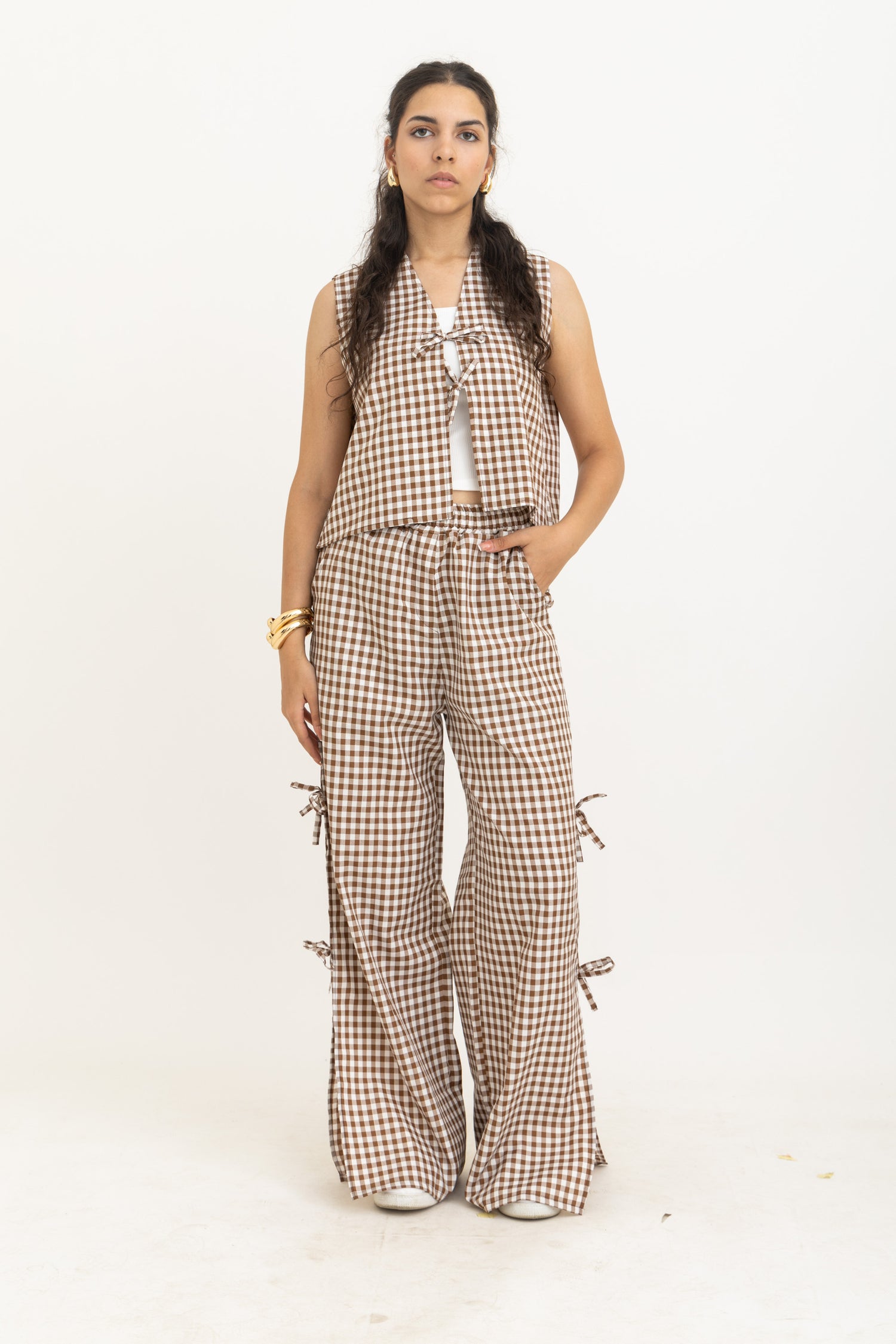 Brown Bow Gingham Vest