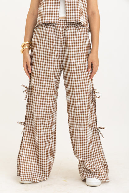 Brown Bow Gingham Pants