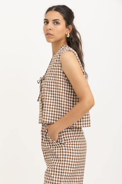 Brown Bow Gingham Vest