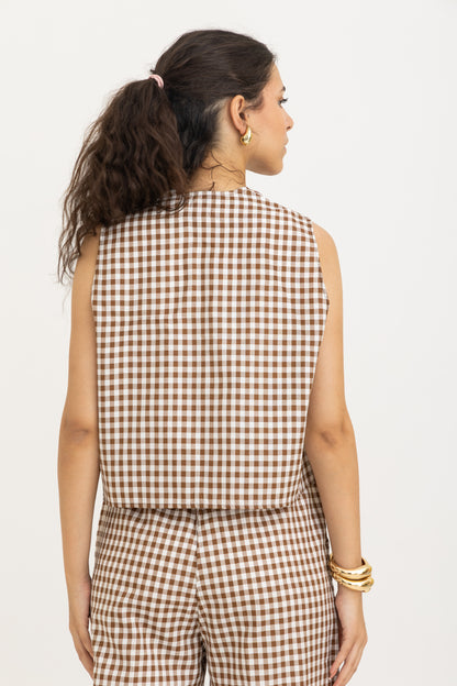 Brown Bow Gingham Vest