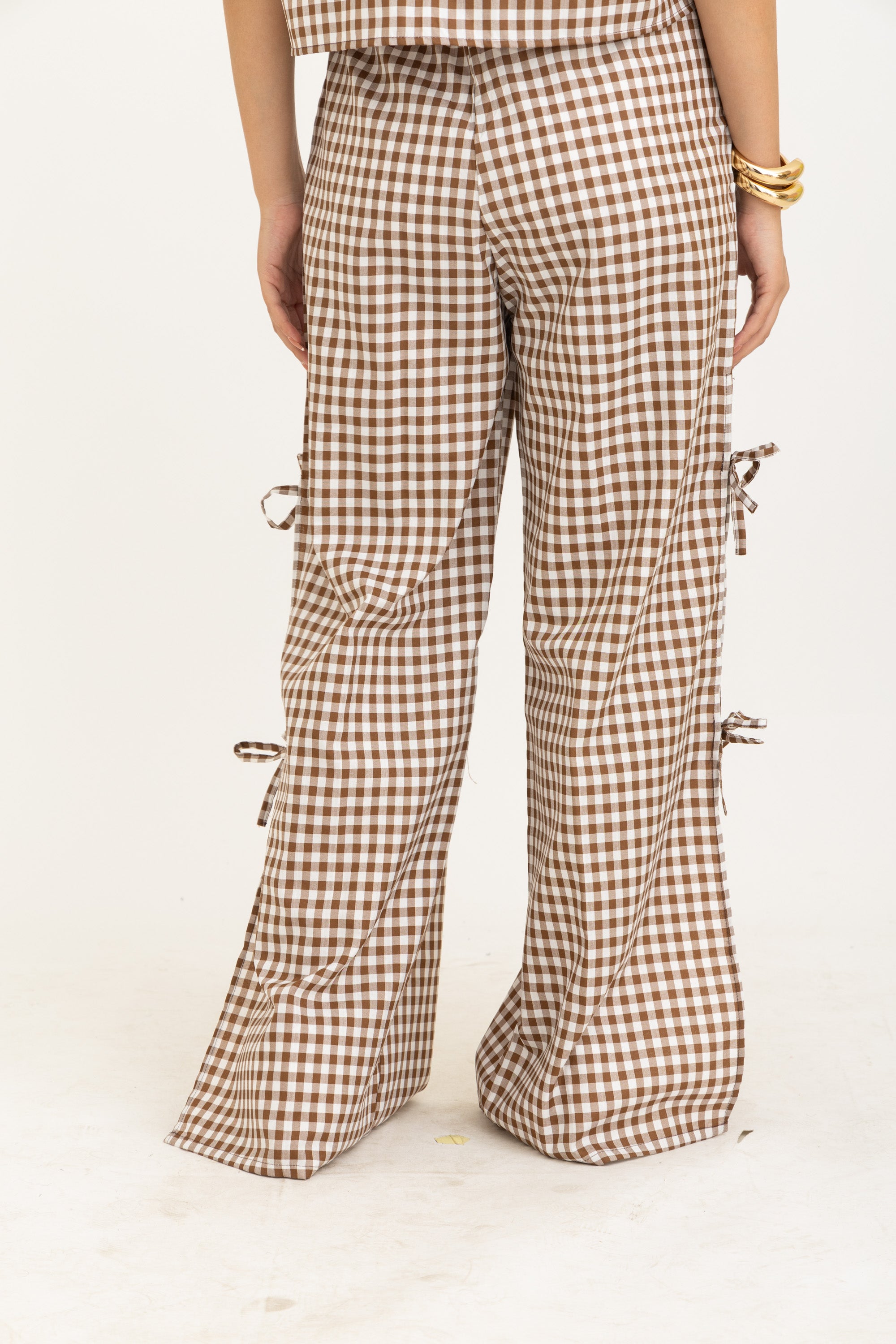 Brown Bow Gingham Pants