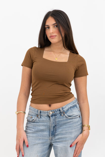 Brown Square Neck Baby Tee