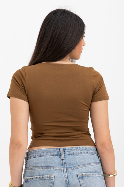 Brown Square Neck Baby Tee