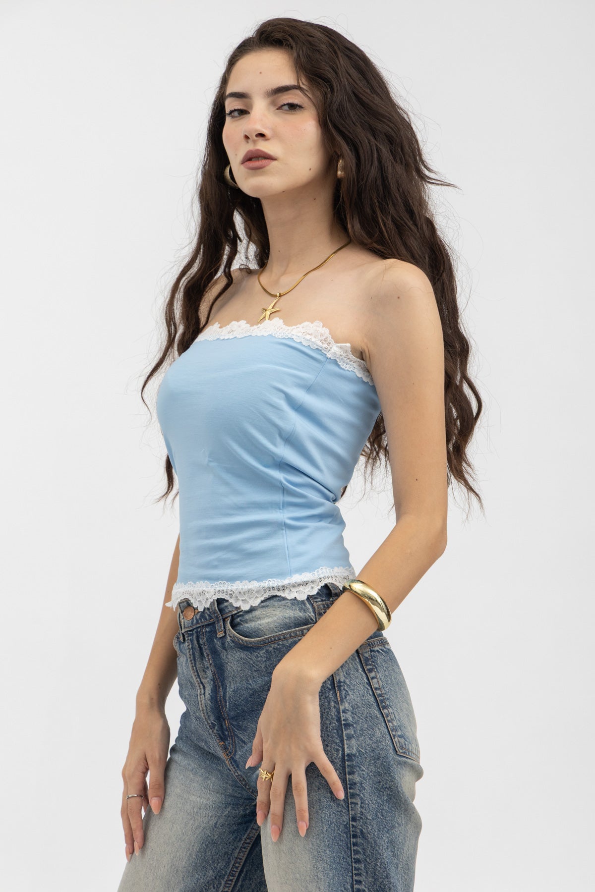 Peppers Lace Tube Top Baby Blue