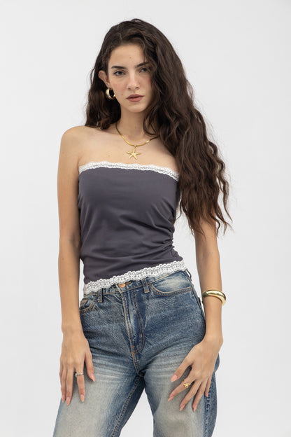 Peppers Lace Tube Top Grey