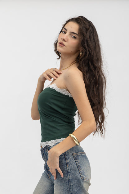 Peppers Lace Tube Top Olive